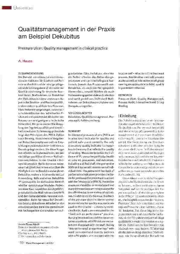 Vorschauseite 1: Qualitätsmanagement in der Praxis am Beispiel Dekubitus