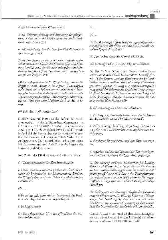 Vorschauseite 4: Direktionsrecht-Pflegedienstleiter/-innen des Universitätsklinikums des Saarlandes behalten ihre Kompetenzen