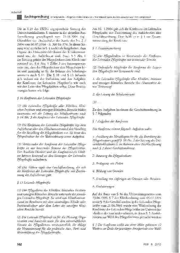 Vorschauseite 5: Direktionsrecht-Pflegedienstleiter/-innen des Universitätsklinikums des Saarlandes behalten ihre Kompetenzen