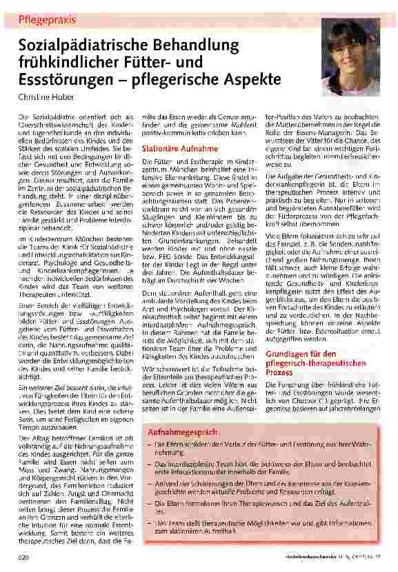 Vorschauseite 1: Sozialpädiatrische Behandlung frühkindlicher Fütterund Essstörungen - pflegerische Aspekte