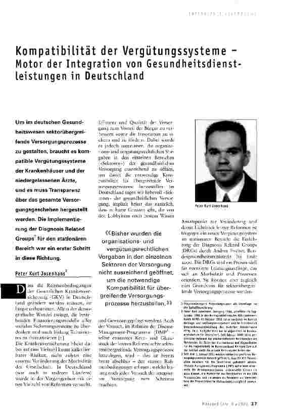 Vorschauseite 1: Kompatibilität der Vergütungssysteme -Motor der Integration von Gesundheitsdienstleistungen in Deutschland