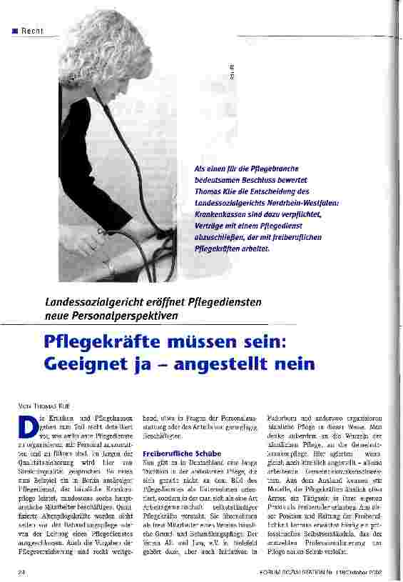Vorschauseite 1: Pflegekräfte müssen sein: Geeignet ja - angestellt nein