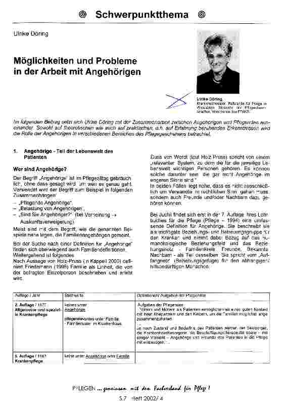 Vorschauseite 1: Möglichkeiten und Probleme in der Arbeit mit Angehörigen