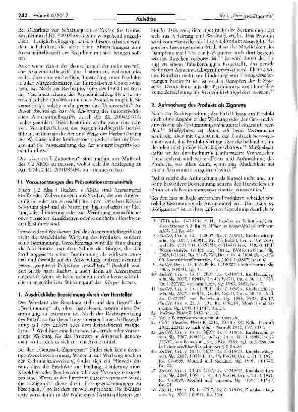 Vorschauseite 2: Zur arzneimittelrechtlichen Einordnung der „Genuss-E-Zigarette