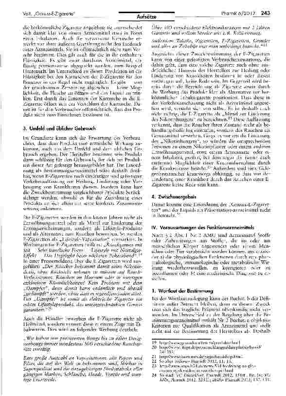 Vorschauseite 3: Zur arzneimittelrechtlichen Einordnung der „Genuss-E-Zigarette