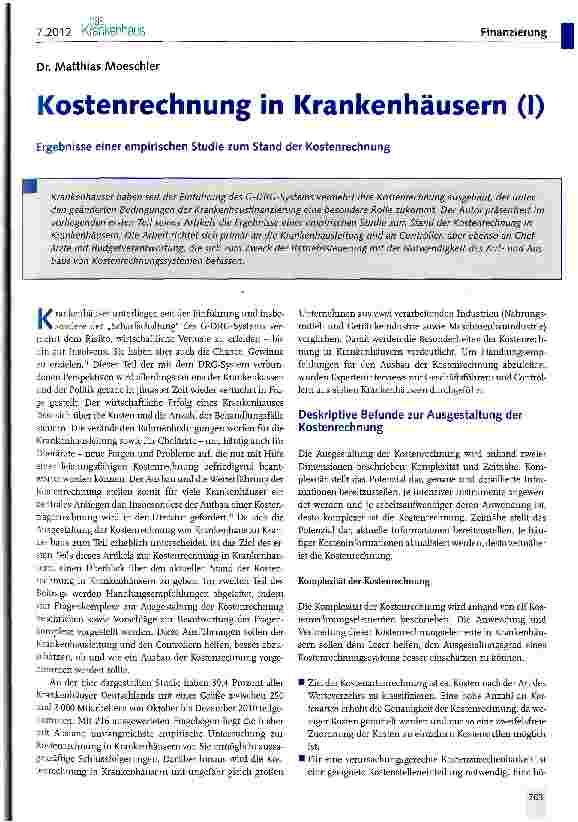 Vorschauseite 1: Kostenrechnung in Krankenhäusern (I)