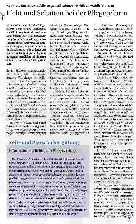 Vorschauseite 1: Licht und Schatten bei der Pflegereform
