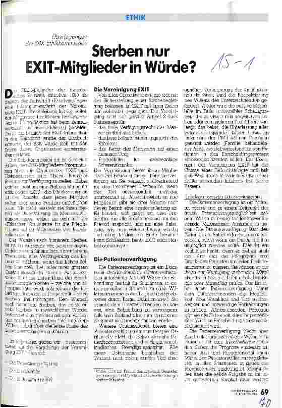 Vorschauseite 1: Sterben nur EXIT-Mitglieder in Würde?