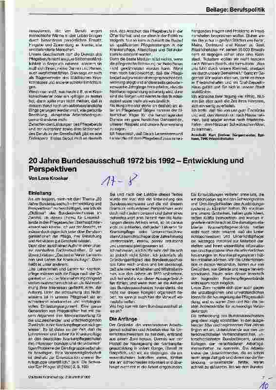 Vorschauseite 1: 20 Jahrer Bundesausschuß 1972 bis 1992 - Entwicklung und Perspektiven