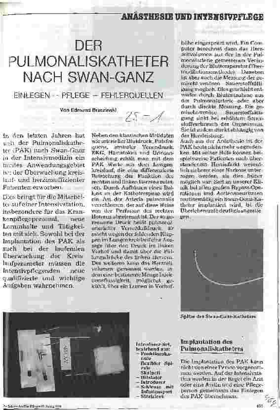 Vorschauseite 1: Der pulmonaliskatheter nach Swan-Ganz Einlegen - Pflege - Fehlerquellen