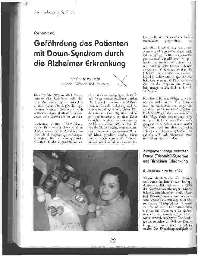 Vorschauseite 1: Gefährdung des Patienten mit Down-Syndrom durch die Alzheimer Erkrankung