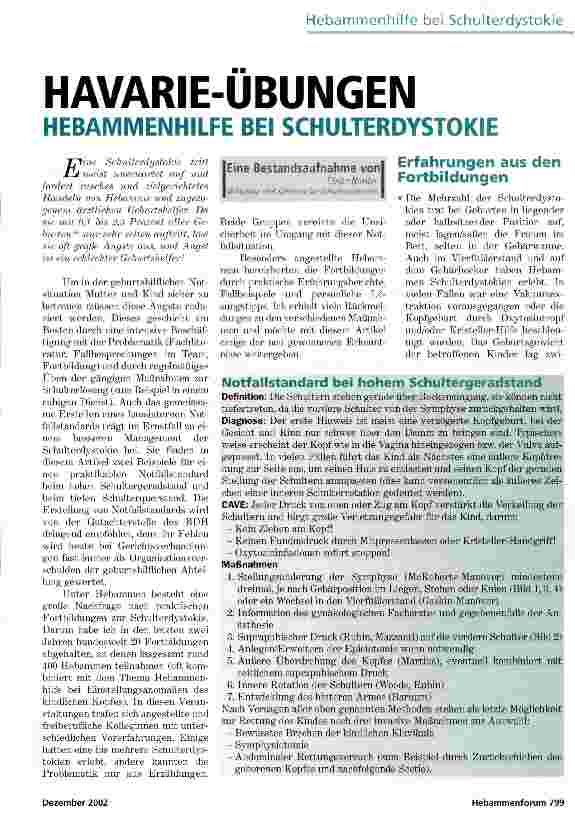 Vorschauseite 1: HAVARIE-ÜBUNGENHEBAMMENHILFE BEI SCHULTERDYSTOKIE
