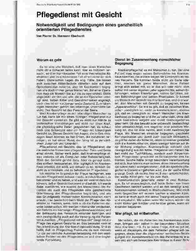 Vorschauseite 1: Pflegedienst mit Gesicht. - Notwendigkeit und Bedingungen eines ganzheitlich orientierten Pflegedienstes