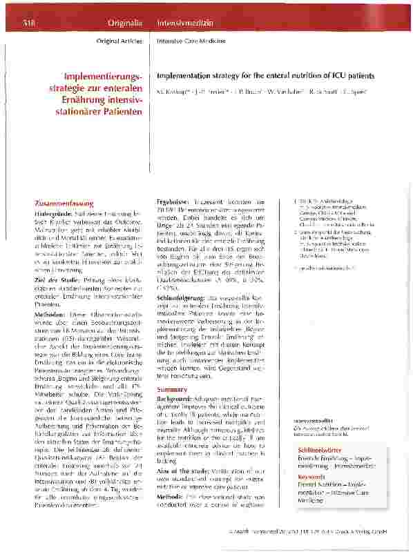 Vorschauseite 1: Implementierungsstrategie zur enteralen Ernährung intensivstationärer Patienten