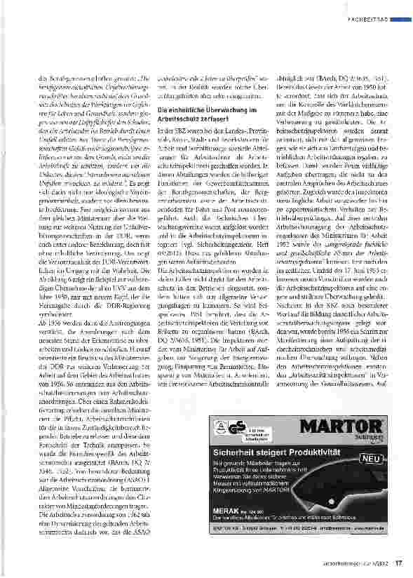 Vorschauseite 6: Die Jahre 1949 bis 1970 zeigen Ringen um Fortschritte, aber auch ideologische Infiltration Teil 2 Der Arbeitsschutz der DDR in der Ära Ulbricht
