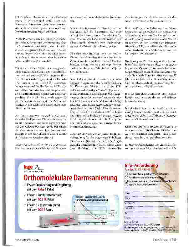 Vorschauseite 2: Christoph Wilhelm Hufeland -Naturarzt und Forscher der Lebenskraft