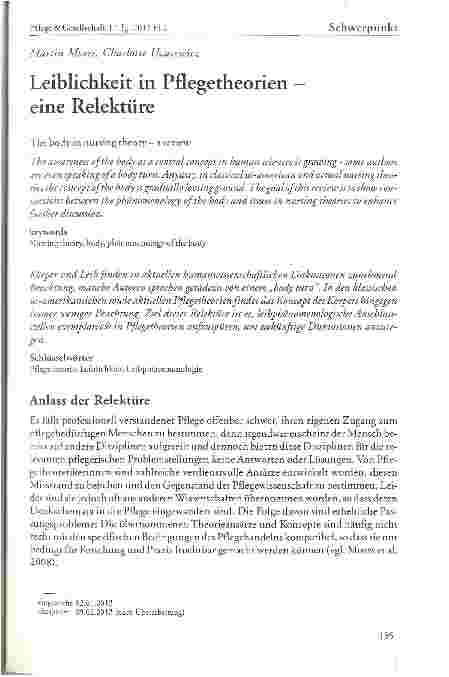 Vorschauseite 1: Leiblichkeit in Pflegetheorien -eine Relektüre