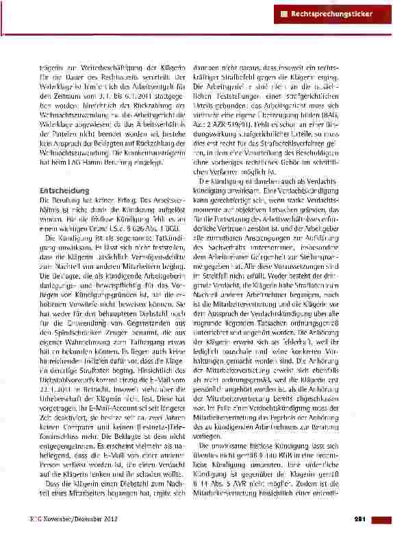 Vorschauseite 2: Fristlose Kündigung wegen Diebstahlverdacht