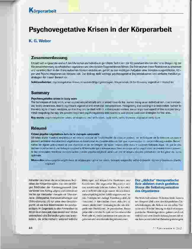 Vorschauseite 1: Psychovegetative Krisen in der Körperarbeit