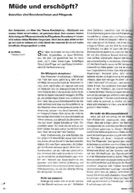 Vorschauseite 1: Müde und erschöpft? Betroffen sind Bewohner/innen und Pflegende