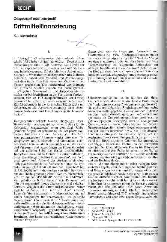 Vorschauseite 1: Drittmittelfinanzierung Gesponsert oder kriminell?