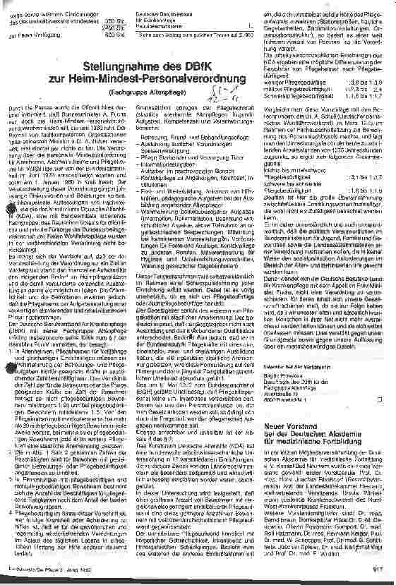 Vorschauseite 1: Stellungnahme des DBfK zur Heim-Mindest-Personalverordnung (Fachgruppe Altenpflege)