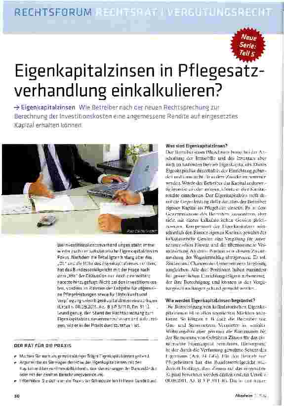 Vorschauseite 1: Eigenkapitalzinsen in Pflegesatz Verhandlung einkalkulieren?