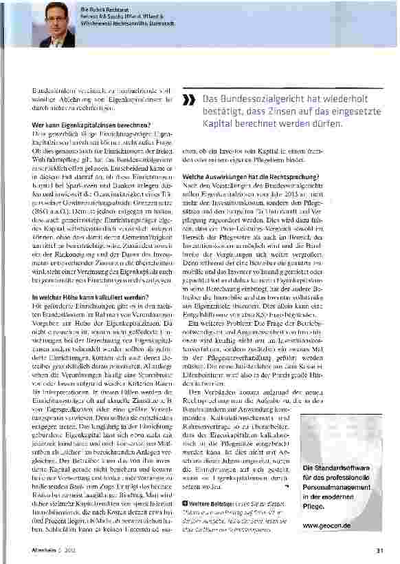 Vorschauseite 2: Eigenkapitalzinsen in Pflegesatz Verhandlung einkalkulieren?