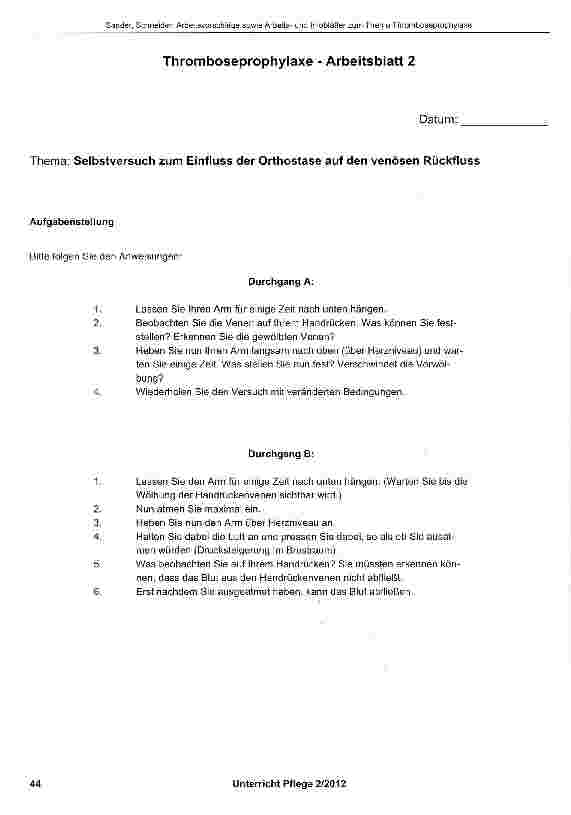 Vorschauseite 6: Arbeitsvorschläge mit Erwartungshorizont sowie Arbeitsund infoblättern zum Thema Thromboseprophylaxe