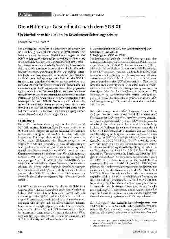Vorschauseite 1: Die »Hilfen zur Gesundheit« nach dem SGB XII