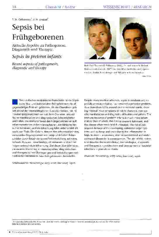 Vorschauseite 1: Sepsis bei Frühgeborenen