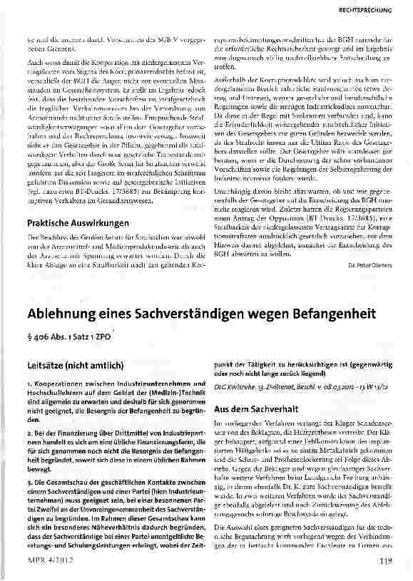 Vorschauseite 1: Ablehnung eines Sachverständigen wegen Befangenheit