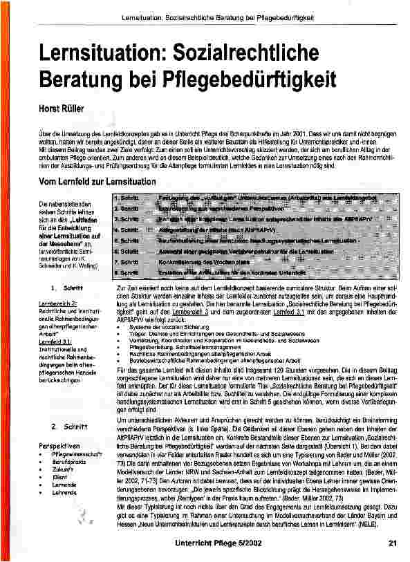 Vorschauseite 1: Lernsituation: Sozialrechtliche Beratung bei Pflegebedürftigkeit
