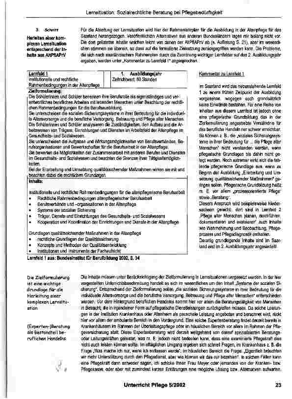 Vorschauseite 3: Lernsituation: Sozialrechtliche Beratung bei Pflegebedürftigkeit