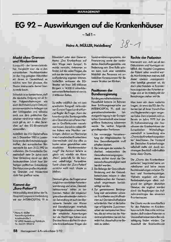 Vorschauseite 1: EG 92 - Auswirkungen auf die Krankenhäuser Teil 1
