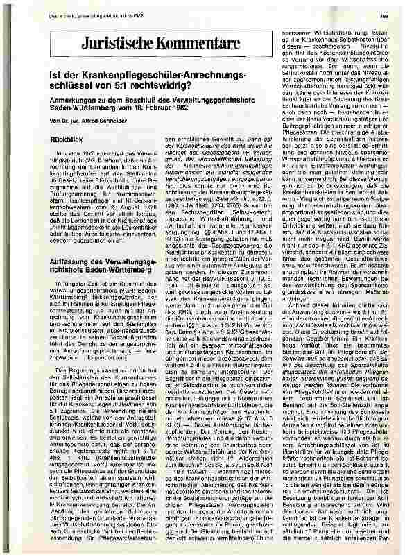 Vorschauseite 1: Ist der Krankenpflegeschüler-Anrechnungsschlüssel von 5:1 rechtswidrig?