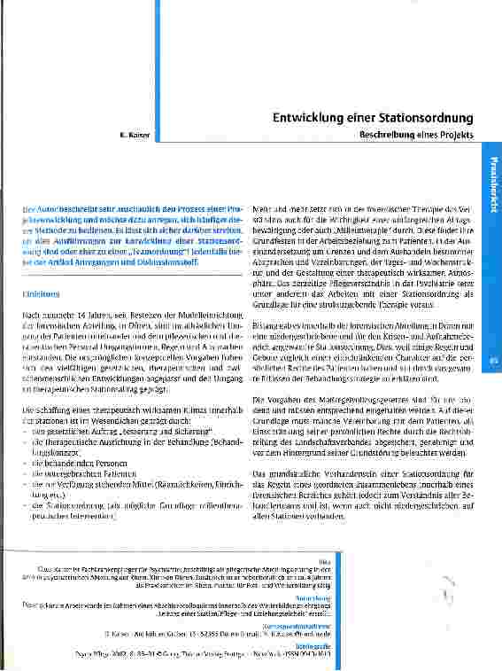Vorschauseite 1: Entwicklung einer Stationsordnung Beschreibung eines Projekts