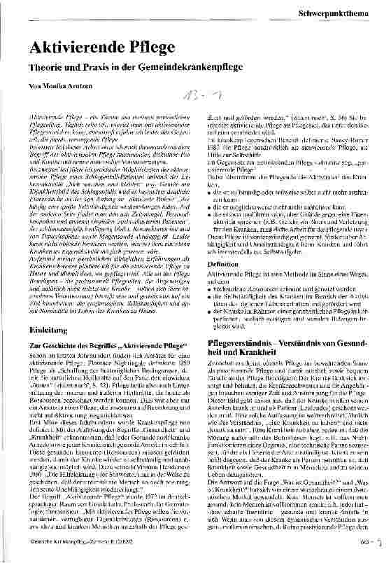 Vorschauseite 1: Aktivierende Pflege Theorie und Praxis in der Gemeindekrankenpflege