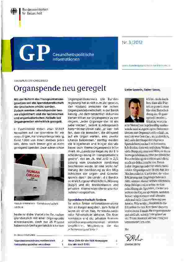 Vorschauseite 1: Organspende neu geregelt