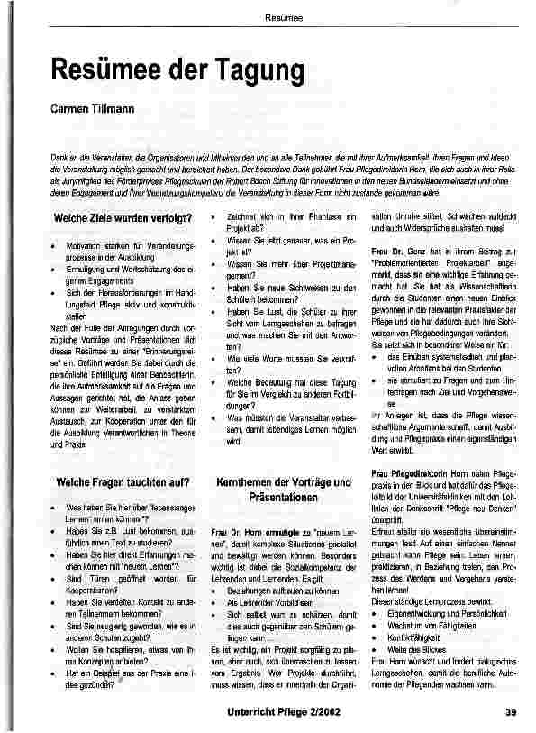 Vorschauseite 1: Resümee der Tagung