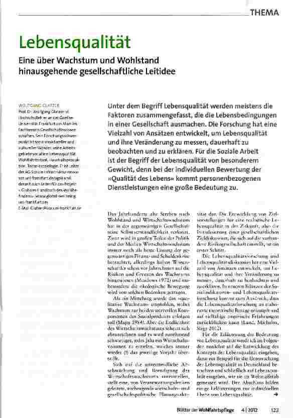 Vorschauseite 1: Lebensqualität Eine über Wachstum und Wohlstand hinausgehende gesellschaftliche Leitidee