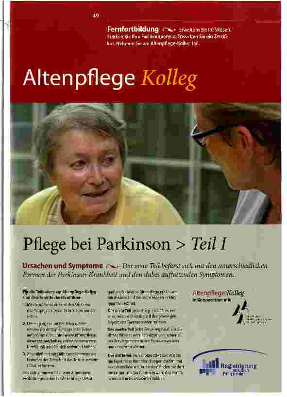 Vorschauseite 1: Pflege bei Parkinson > Teil I