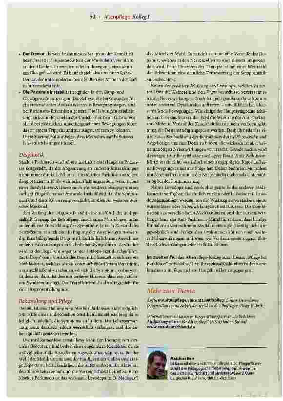Vorschauseite 4: Pflege bei Parkinson > Teil I