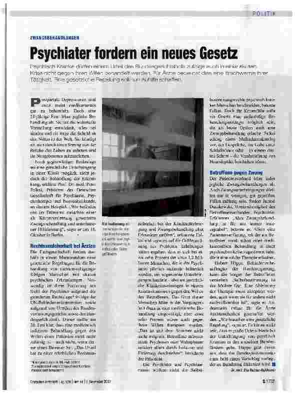 Vorschauseite 1: Psychiater fordern ein neues Gesetz