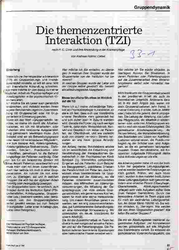 Vorschauseite 1: Die themenzentrierte Interaktion (TZI)