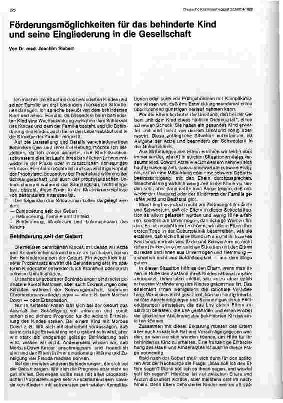 Vorschauseite 1: Förderungsmöglichkeiten für das behinderte Kind und seine Eingliederung in die Gesellschaft