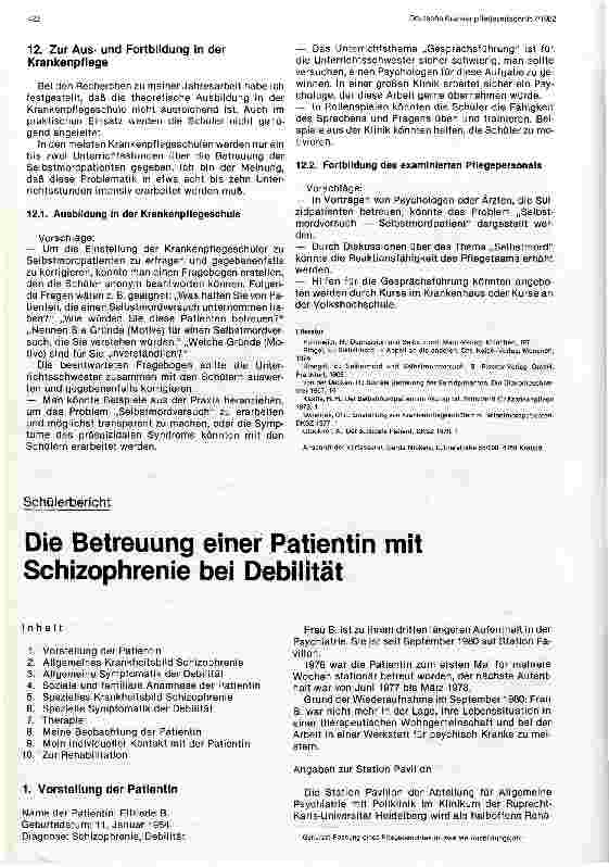 Vorschauseite 1: Die Betreuung einer Patientin mit Schizophrenie bei Debilität