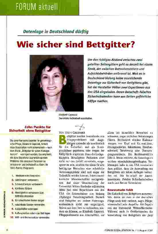 Vorschauseite 1: Wie sicher sind Bettgitter? Datenlage in Deutschland dürftig