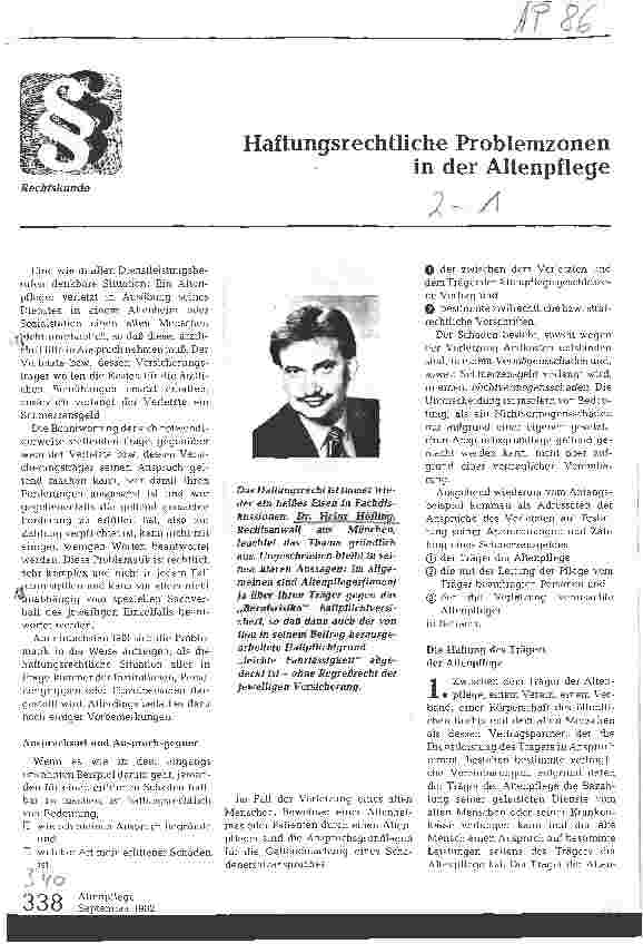 Vorschauseite 1: Haftungsrechtliche Problemzonen in der Altenpflege