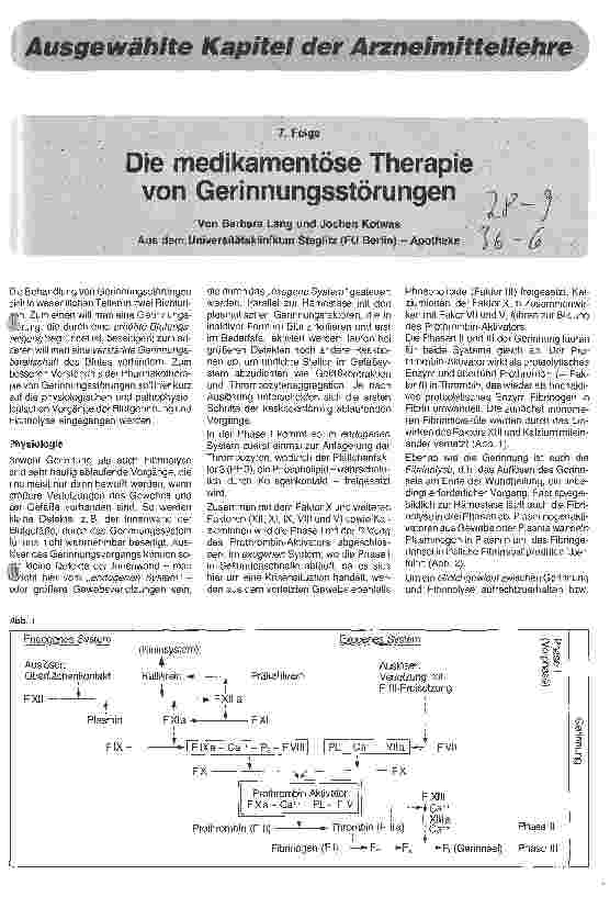 Vorschauseite 1: Die medikamentöse Therapie von Gerinnungsstörungen